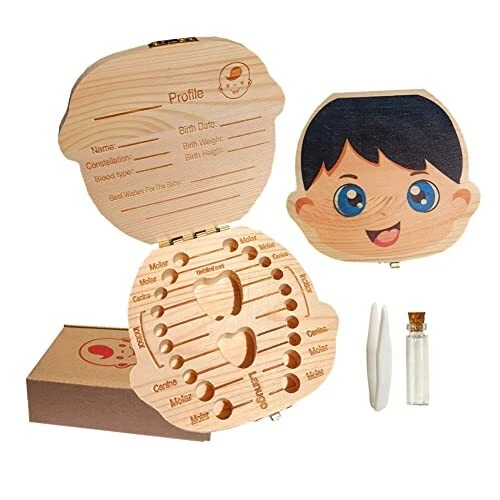 ANWOLA Baby Tooth boxWooden Teeth boxes Teeth Storage box Saver Box for Lost ...