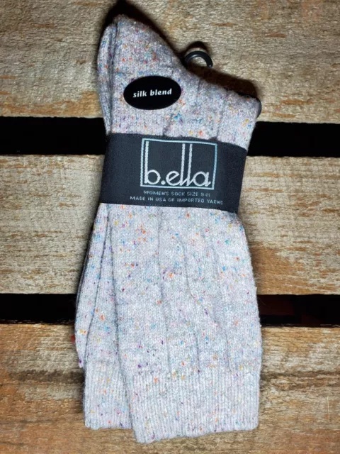 B. Ella Ladies Wool Silk Blend Socks Bertie Grey Heather USA MADE