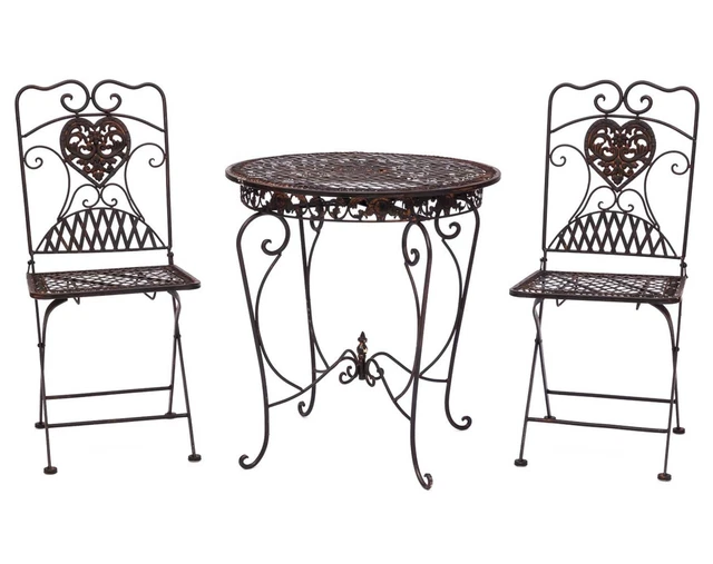 Salon De Jardin Aubaho Fer Style Antique – Table + 2 Chaises, Crème/blanc