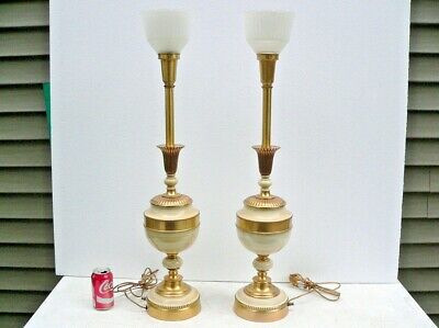Hollywood Regency Rembrandt Table Lamps w glass diffusers 1970s