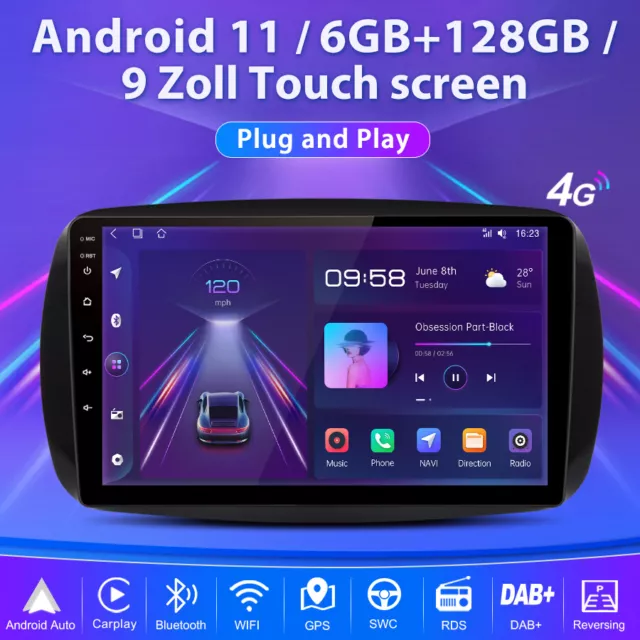 Radio de coche Android 12 GPS navegación 6+128 GB para Mercedes Benz Smart Forfour Fortwo 453 2