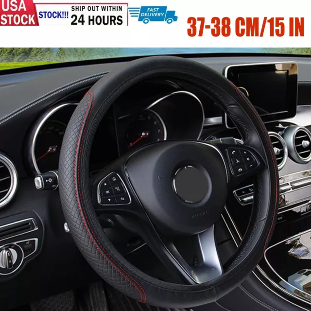 For Chevrolet 15" Car Durable Leather Steering Wheel Cover Breathable Anti-Slip
