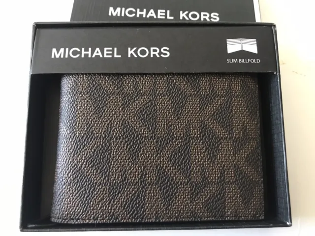Men's Michael Kors Brown/Black Jet Set Slim Bi Fold Wallet Brand New In Box