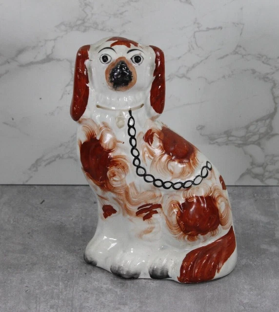 Antique Staffordshire Fireplace Mantel Wally Dog - Spaniel Brown / White 20cm