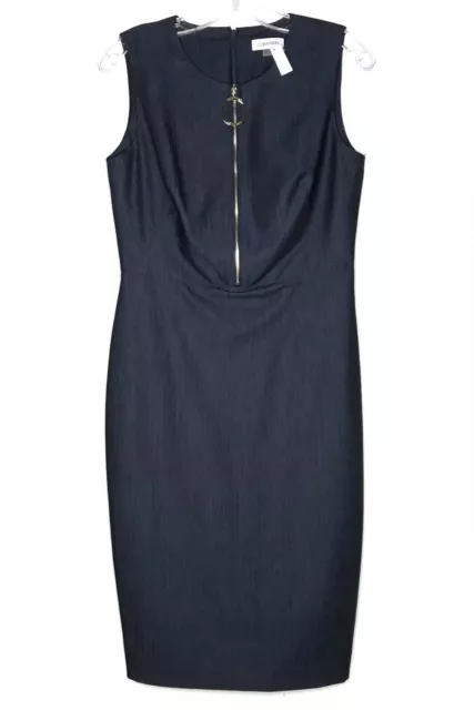 Calvin Klein Women's Zipper Front Sleeveless Sheath Dress Dark Blue Size 6