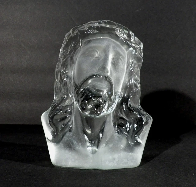 VINTAGE VIKING GLASS Jesus Bust Sculpture Clear/Frosted 6.5" High x 5