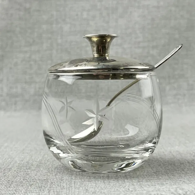 Webster Sterling Silver Lid Jam Jar w/ Serving Spoon Jelly Mustard Jam