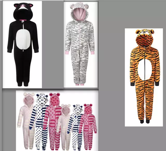 Fleece Sleeepsuit Jumpsuit Pj's All In One Onezee Zebra Cat or Stripes Childrens