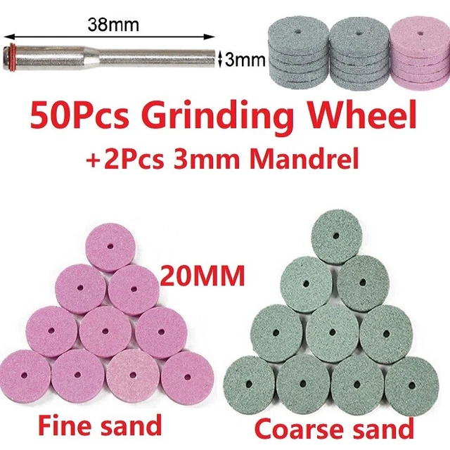 50Pcs 20mm 0.78inch Grinding Wheel Coarse/Fine Gtir Buffing+2Pcs 3mm Shank Kit