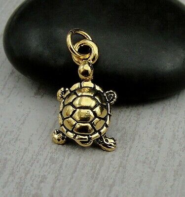 Gold Turtle Charm - Tortoise Pendant Keepsake - Pet Turtle Jewelry Gift NEW