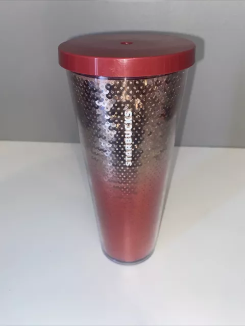 New Starbucks Tumbler 2018 Holiday Rose Gold Red Ombre Sequin Glitter 24oz Venti