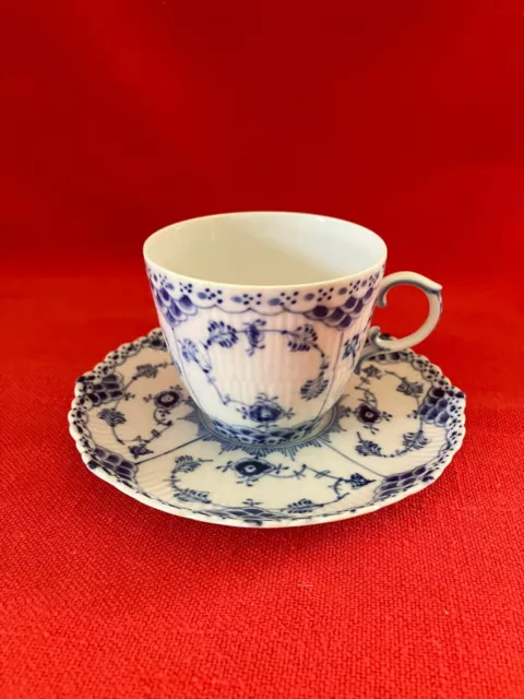 Vintage Royal Copenhagen blue full lace fluted coffee duo #1035, as new, #10