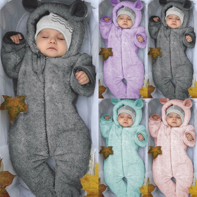 Neugeborenes Baby Jungen Mädchen Fleece Overall Kapuzen Strampler Mäntel