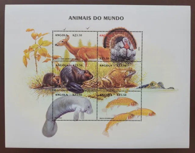 Angola 2000 / Animals of the World- Wild Turkey, Eurasian beaver /  6v ms