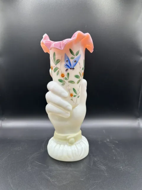 Antique Milk Glass Hand Painted, Hand Vase