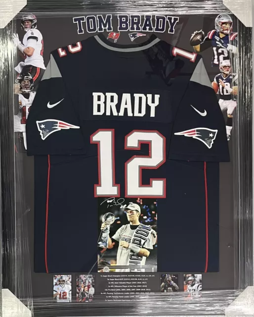 TOM BRADY Signed Photo + New England Patriots Jersey NFL Super Bowl FRAMED COA