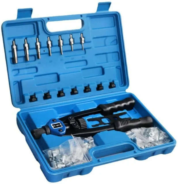 110PCS Hand Nut Tool M3- M12 Repair Kit Riveter Rivnut Gun Mandrels with Case