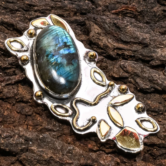 Labradorite Gemstone 925 Sterling Silver Jewelry Pendant 2.36"