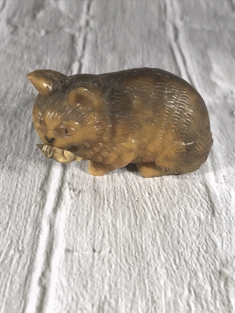 Antique Large Cat with Mouse in Mouth Celluloid Tape Measure