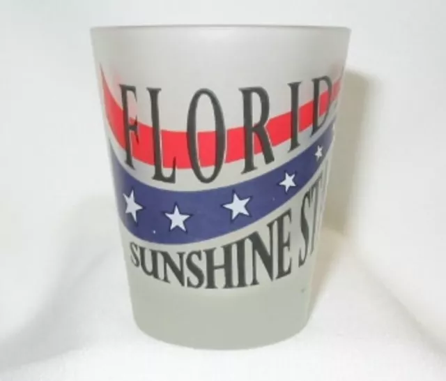 Florida Shot Glass Sunshine State Souvenir Satin Frosted Red White Blue Stars