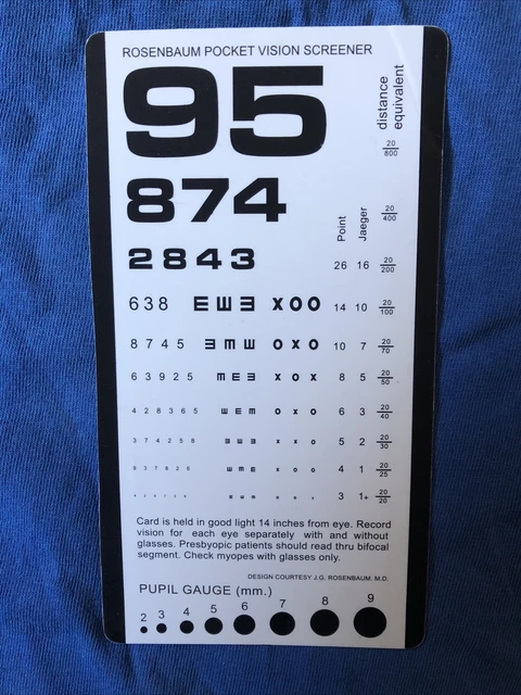 Eye Chart, Pocket Eye Chart, Snellen Pocket Eye Chart, Rosenbaum Pocket Eye Char