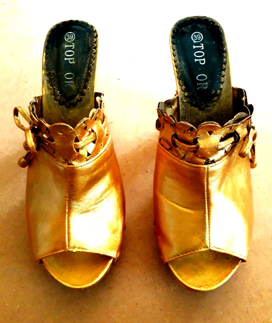 Sandales à Talons Compensés Zara Pointure 37 Caramel - Cuir, Occasion Très Bon état