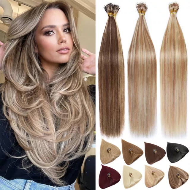 NANO Ring Loop Russian Remy Real Human Hair Extensions Thick Micro Beads 1G/S AU