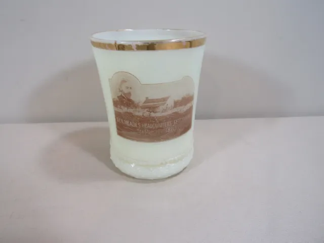 Antique Heisey Opalescent Custard Glass Souvenir Glass Gen. Meades Gettysburg