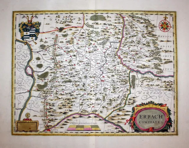 Grafschaft Erbach Bergstraße Rheinfranken Kaerius Janssonius Karte map 1680