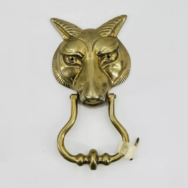 Vintage Heavy Solid Brass Fox Wolf Coyote Head Large Door Knocker Decor