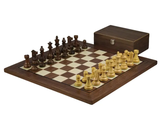 Walnut Chess Set 20 Inch With Helena Flat Chess Board and Weighted Sheesham Fren