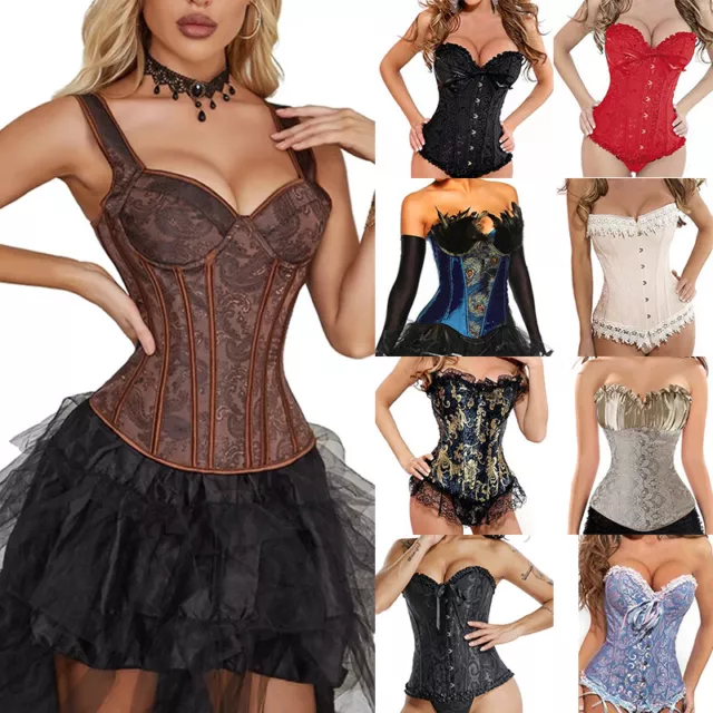 Gothic Corset Skirt For Women Steampunk Halloween Bustiers Dress Korsage  Sexy Lace Up Boned Classic Clubwear Carnival Costume