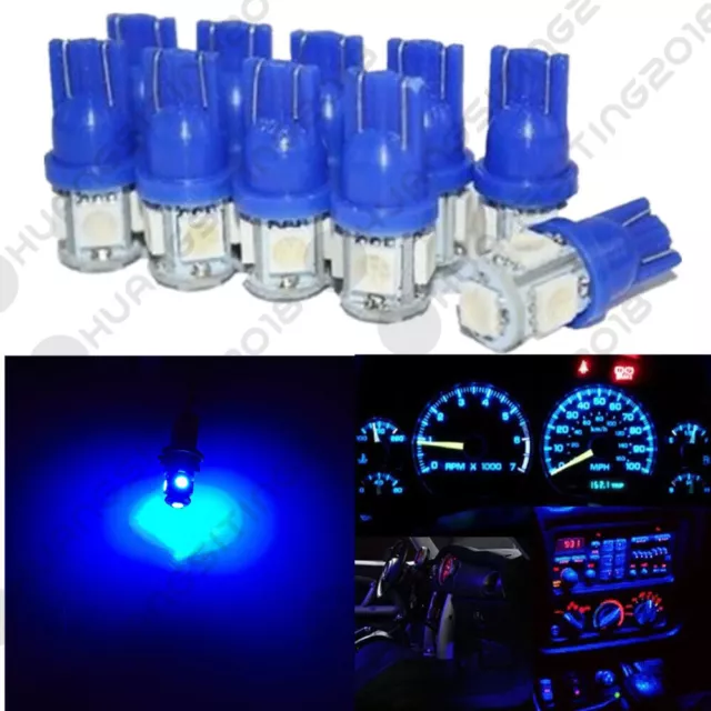 10x T10 Blue 5050 5SMD LED Bulbs Car Read Wedge Side Light 194 168 W5W 2825 12V