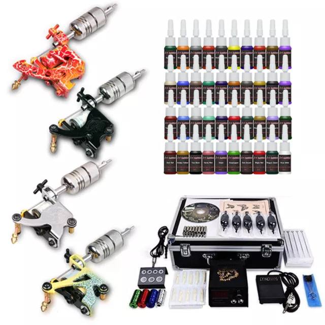 Estudio de tatuajes profesional conjunto completo de 4 máquina de tatuajes 50 agujas 40 tintas