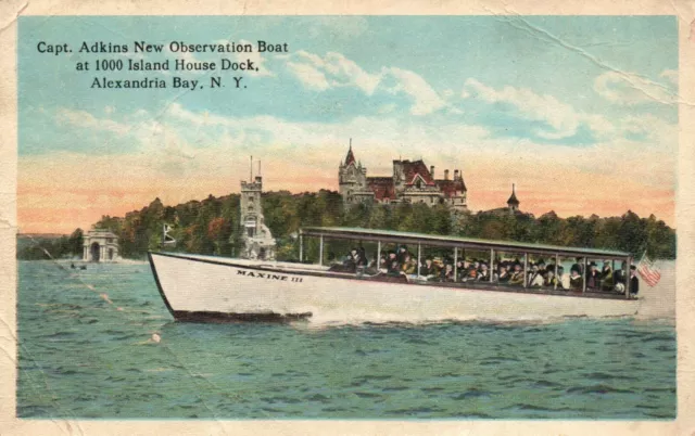 Alexandria Bay, New York, Maxine III, Capt. Adkins Boat, 1930 - Postcard (C12)