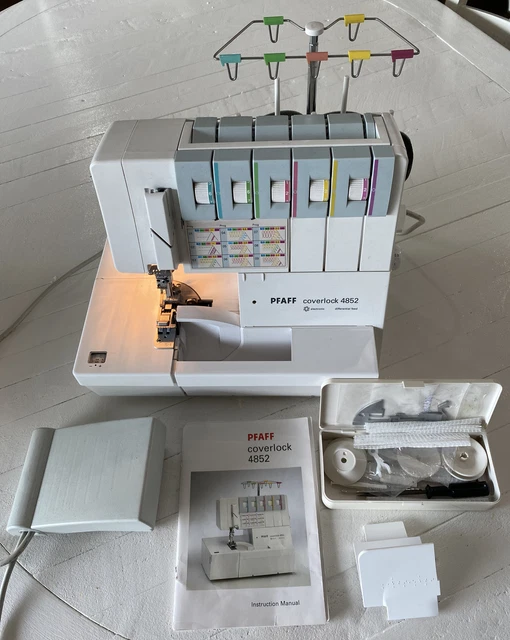 Pfaff Coverlock 4852 Coverstitch Sewing Machine - COMPLETE w Cover & Extra Parts Pfaff Coverlock 4852 Coverstitch Sewing Machine - COMPLETE w Cover & Extra Parts