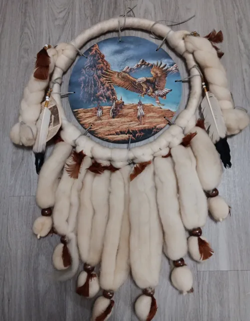 1983 Native American Wool Dream Catcher Mandala Ring Hippie Boho 35" Large!