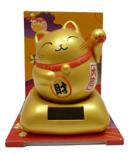 Invite money without rest! Solar Manekineko Luckey Cat Gold H13cm ABS, PC NEW