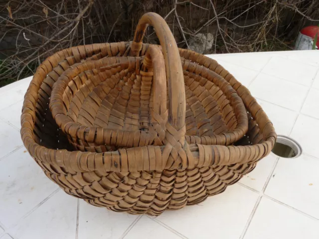 2 Antique french Split wood Woven and Bentwood Basket