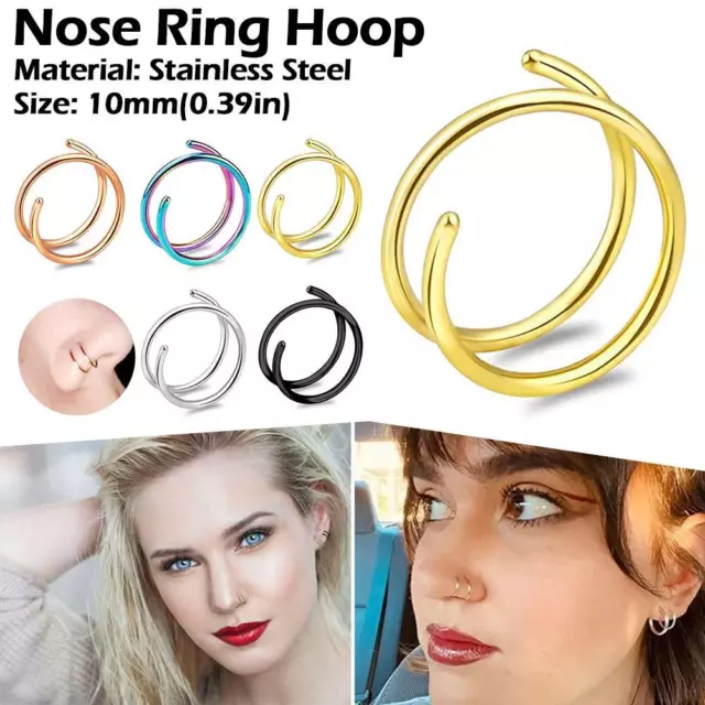 Double Layer for Single Piercing Hoop Ring Stainless Steel Tragus Ear Lip Nose~