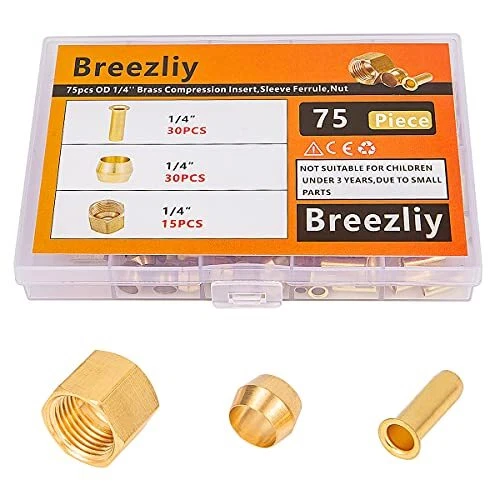 1/4 Inch OD Brass Compression InsertSleeve FerruleNut 75PCS