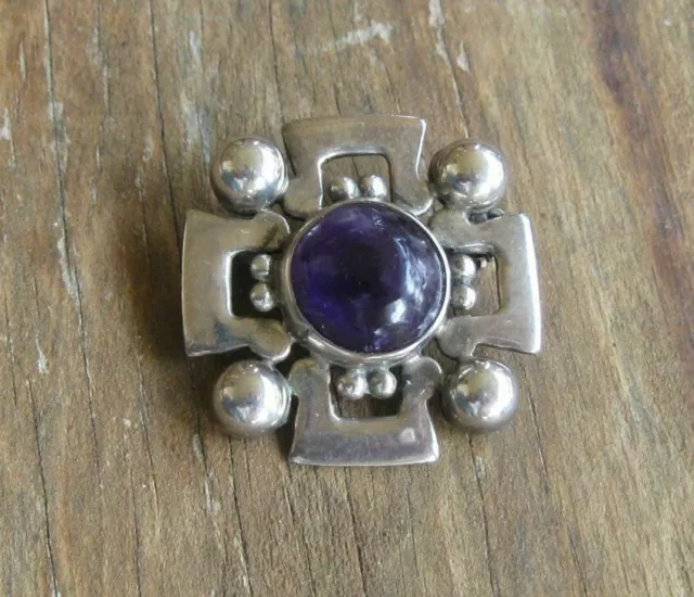 Vintage Fred Davis Design Sterling Silver Amethyst Brooch Eagle #22 Mexico Pin