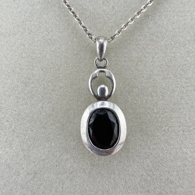 18” 925 Sterling Silver Chain & Pendant Bezel Set Faceted Garnet Gem Necklace