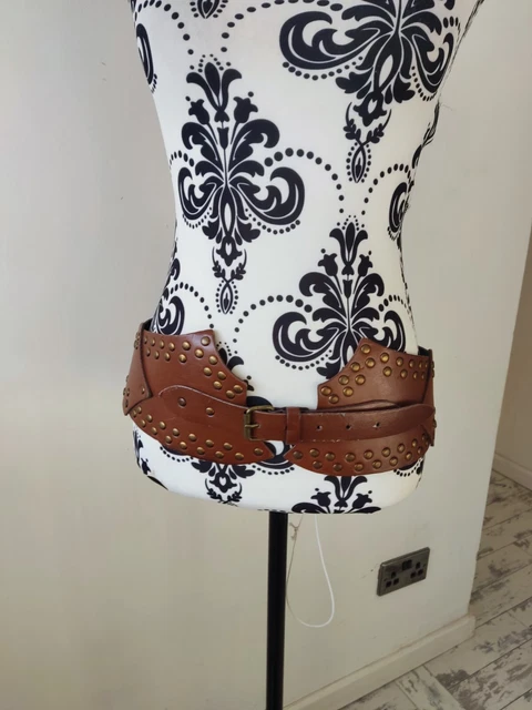 Corsetto vintage marrone borchie vita festival festa cintura larga retrò 33" taglia 8 10