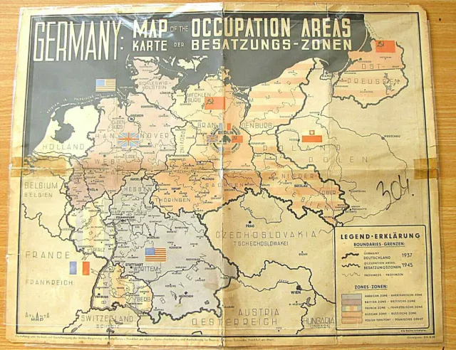 Gemany Map of the Occupation Areas. Karte der Besatzungs-Zonen Litho, 1945