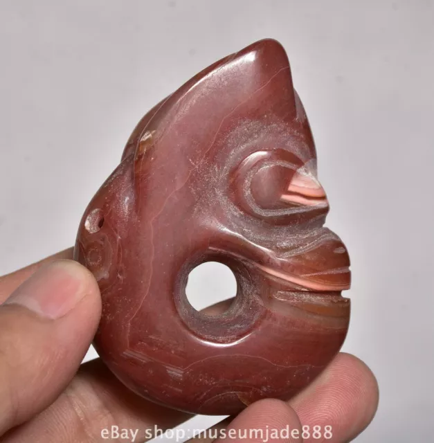 2.8" Old Chinese Hongshan Culture Natural Agate Carving Pig Dragon Pendant N0478
