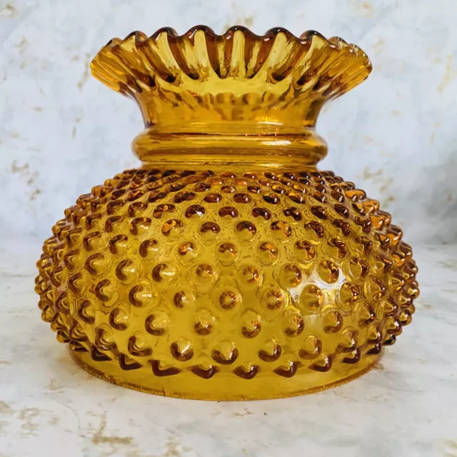 Vintage Amber Fenton Glass Hobnail Parlor Lamp Shade  6-7/8 in Fitter Ruffled 2B