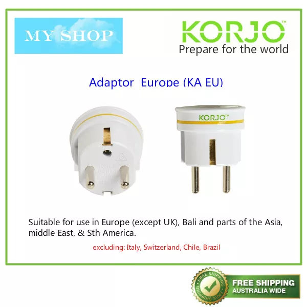 KORJO Travel Plug Adaptor from AUSTRALIA/NEW ZEALAND to Europe(except UK), Bali