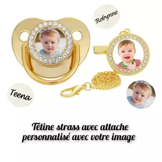 Tétine Strass Avec attache personnalisée avec la photo de votre choix