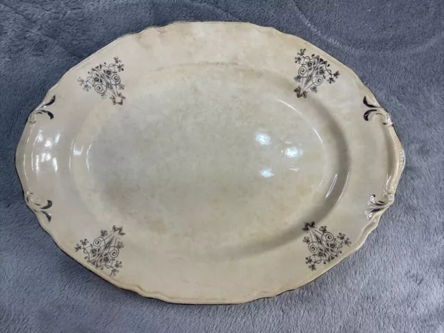 Vintage Crown Ivory China Oval 11” Platter Silver